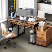 Industrial  120cm Computer Desk With Power Outlets Drawers And Storage Shelves For Home Office