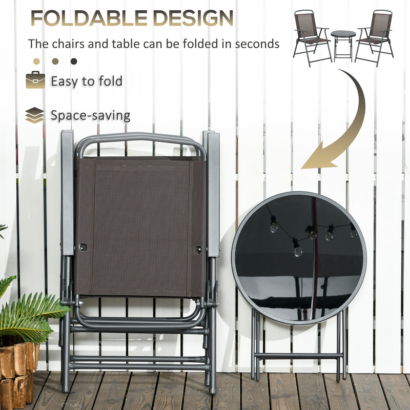 Folding Garden Bistro Set with Glass Top Table Ideal for Patio or Outdoor Relaxing