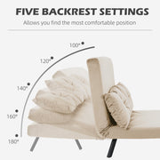 4 in 1 Velvet Feel Double Sofa Bed with Pillows Converts to Lounger or Recliner Beige