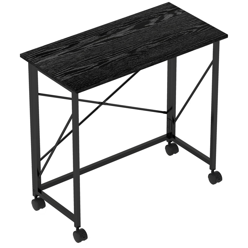 Black 80cm Folding Desk on Wheels for Home Office or Study Space Saving Design