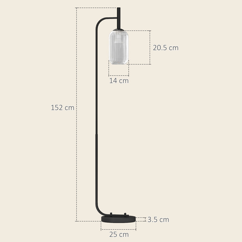 Modern Black Floor Lamp with Glass Shade and Foot Switch for Living Room or Bedroom