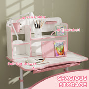 Height Adjustable Kids Desk and Chair Set with Tiltable Desktop and Reading Rack Pink by AIYAPLAY