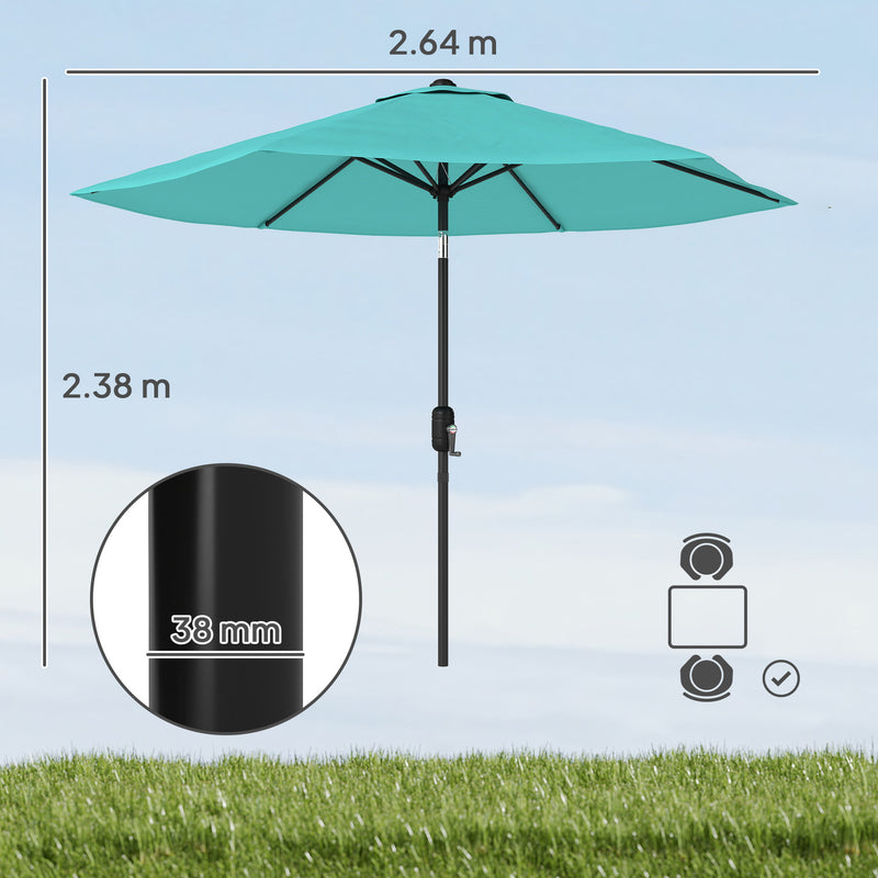 Garden Parasol Umbrella with Tilt and Crank for Garden or Patio Metal Pole UPF 30+ Protection Turquoise