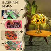 Handmade Tiffany Style Stained Glass Table Lamp for Bedroom or Living Room, Orange Sunflower