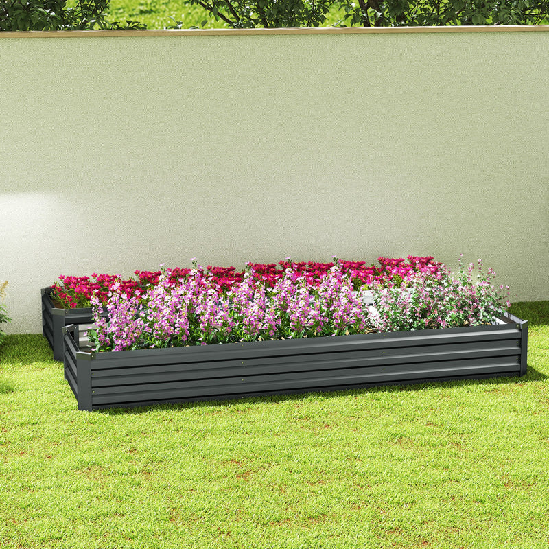 Set of 2 Galvanised Steel Raised Garden Planters 60 x 240cm With Open Bottom for Drainage