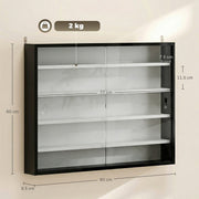 Wall Display Cabinet with Adjustable Shelves and Sliding Glass Doors for Ornaments Black AOSOM