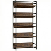Bookcase and Room Divider with Five Secure Shelves for Organised Living Rustic Brown Black AOSOM