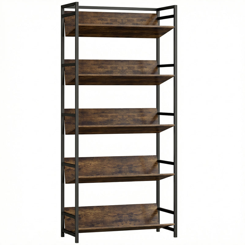 Bookcase and Room Divider with Five Secure Shelves for Organised Living Rustic Brown Black AOSOM