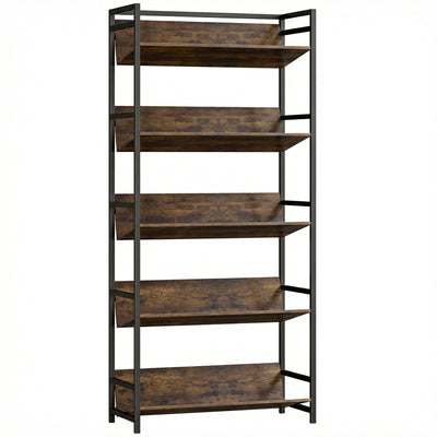 Bookcase and Room Divider with Five Secure Shelves for Organised Living Rustic Brown Black AOSOM