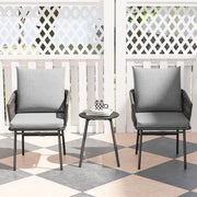 Grey 3 Piece Rattan Bistro Set with Cushions for Garden Balcony and Patio