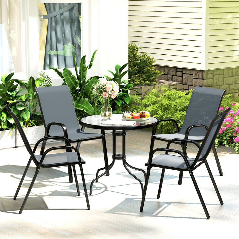 Five Piece Steel Patio Set with Glass Top Table Dark Grey by Outsunny