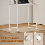 Compact Folding Desk on Wheels for Home Office or Study Space White Wood Effect AOSOM