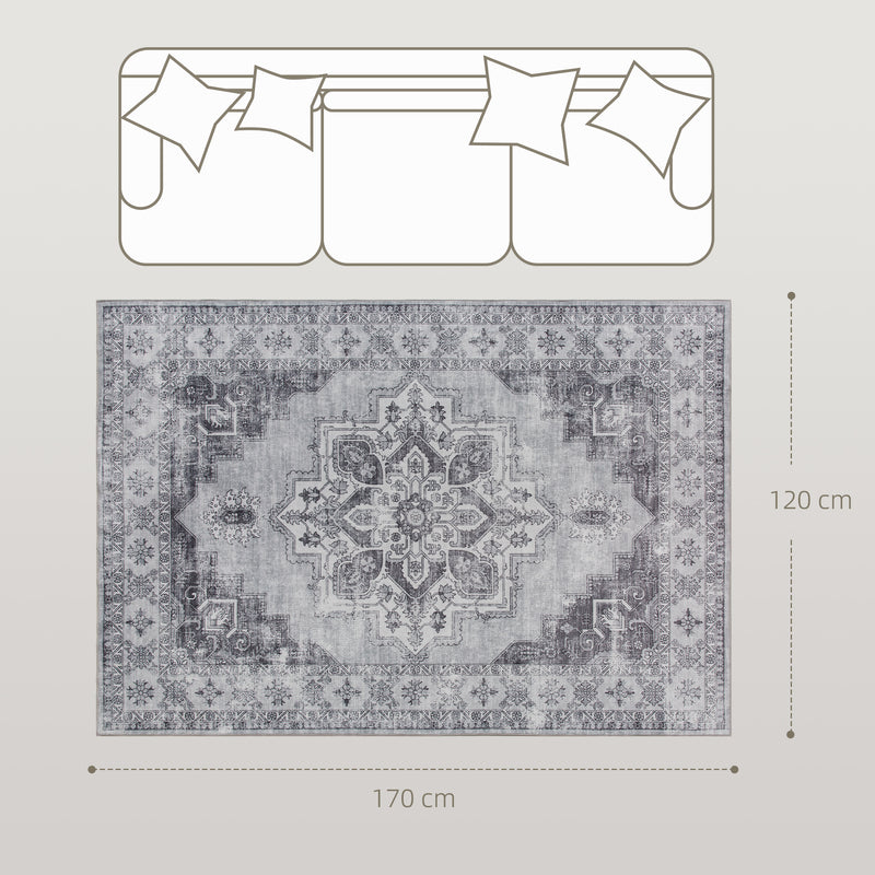 Vintage Style Washable Flannel Rug Non Slip Carpet for Living Room or Bedroom Grey 170x120cm