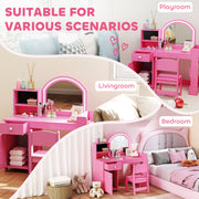 Kids Dressing Table and Chair Set with LED Mirror and Storage for Bedroom Playtime, Pink AOSOM