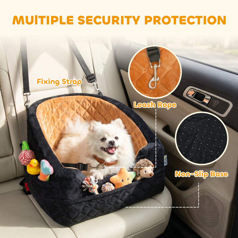 Pet Car Seat for Small Dogs and Cats Keeps Pets Secure and Car Seats Clean Brown Black