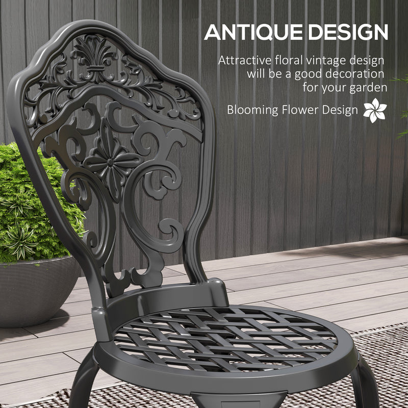 Black Three Piece Aluminium Floral Bistro Set for Garden or Patio by Outsunny