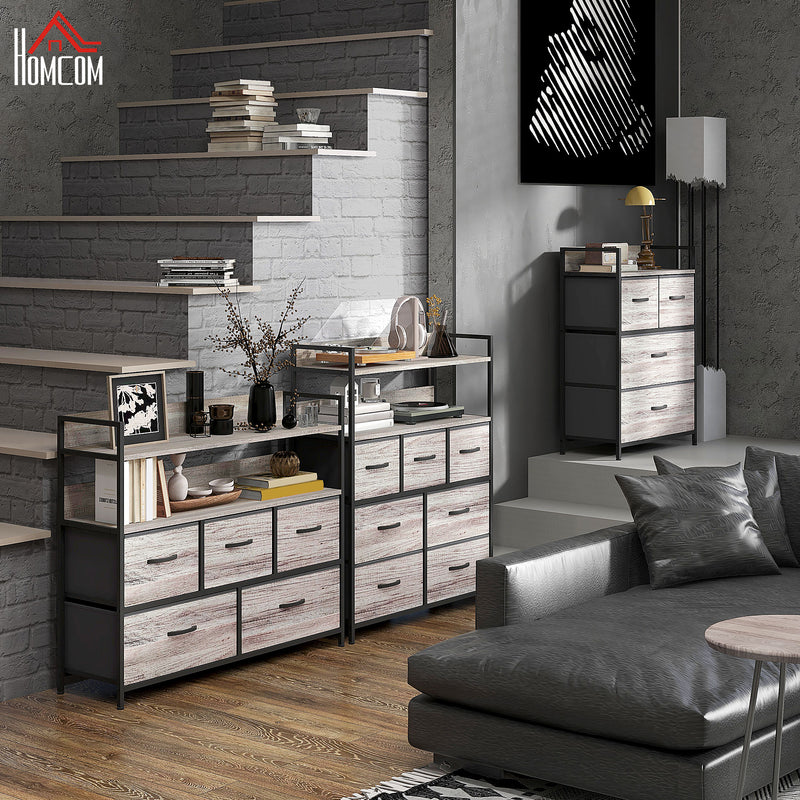Tall Fabric Chest of 5 Drawers with Wood Effect Frame for Bedroom Storage Grey