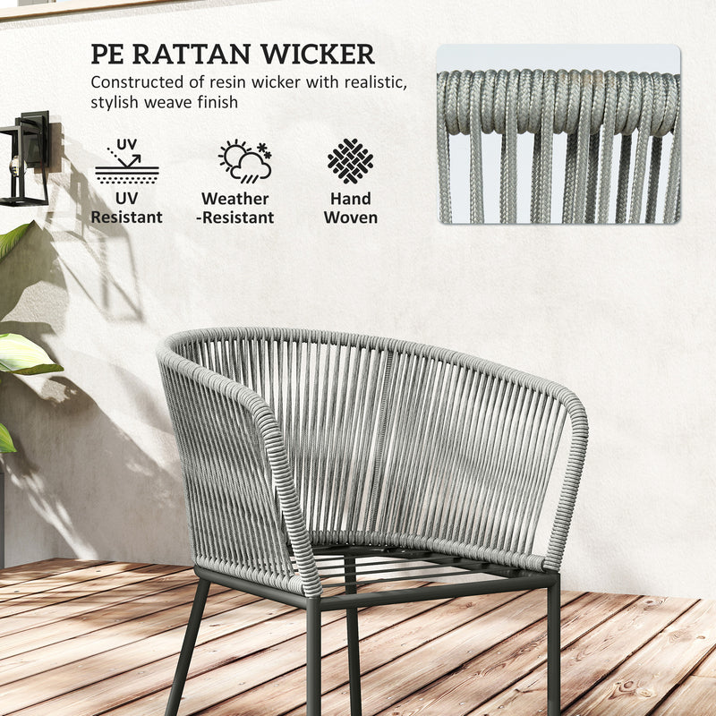 Grey 6 Seater Rattan Garden Dining Set with Rectangular Acacia Table and Cushions by Outsunny