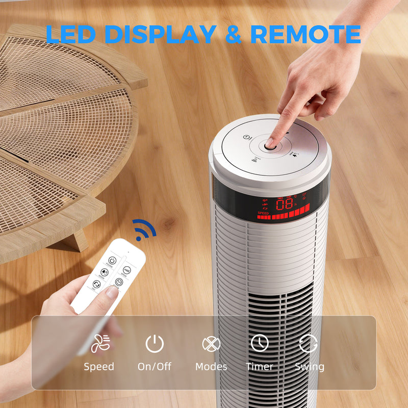 Tower Fan with Remote Control for Quiet Cooling and Space Saving in Any Room White AOSOM