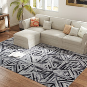 Large Chenille Area Rug With Triangle Pattern Non Slip Washable Carpet For Home Black