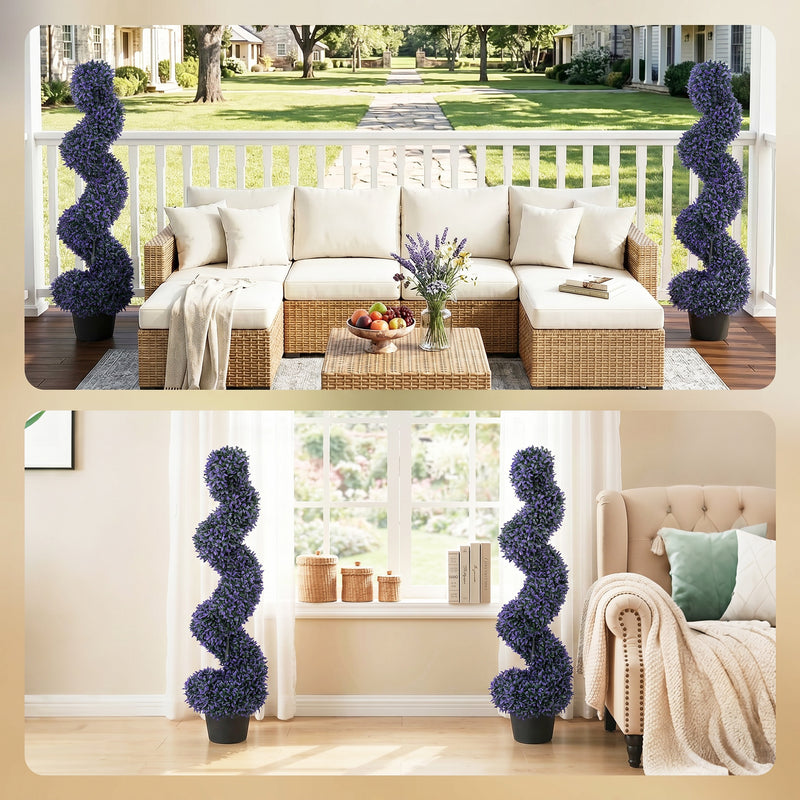 Artificial Spiral Topiary Trees Set of 2 for Easy Outdoor Colour and No Maintenance Purple Homcom