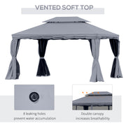 Dark Grey 3 x 4m Aluminium Garden Gazebo with Nets and Curtains by Outsunny