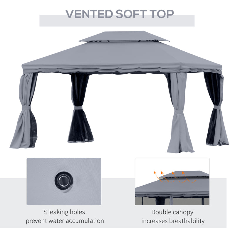 Dark Grey 3 x 4m Aluminium Garden Gazebo with Nets and Curtains by Outsunny