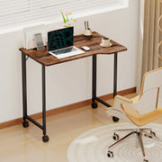 Compact Folding Desk on Wheels with Storage Shelf for Home Office Use Rustic Brown AOSOM