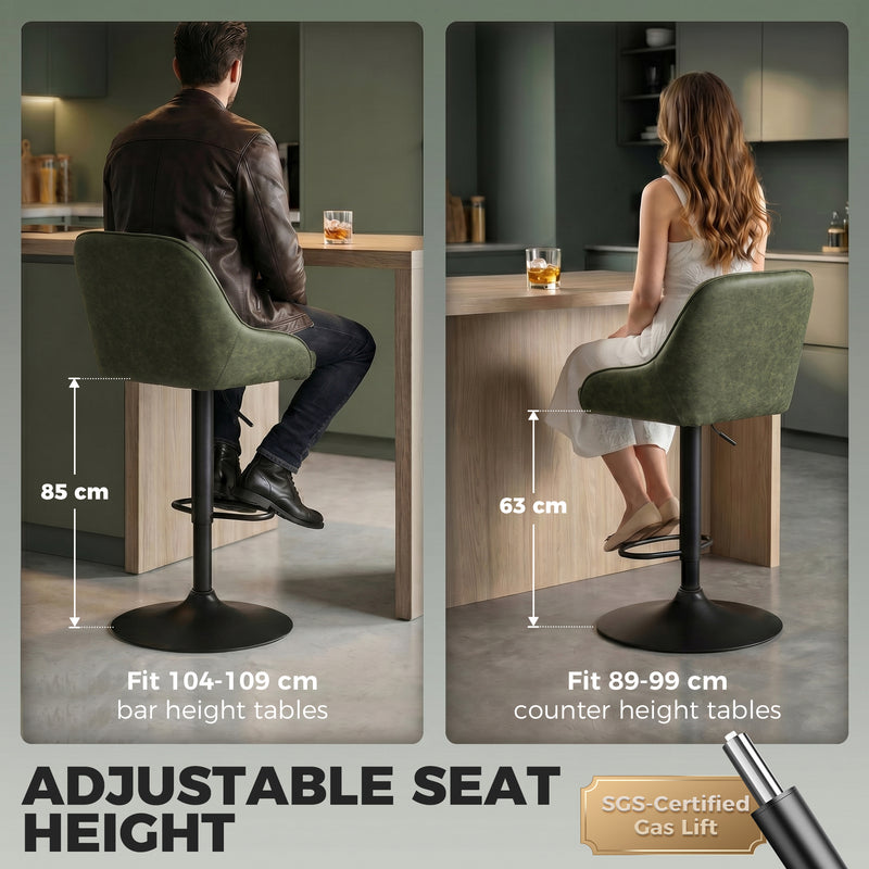 Adjustable Bar Stools Set of 2 for Kitchen Island with Swivel and Easy Clean