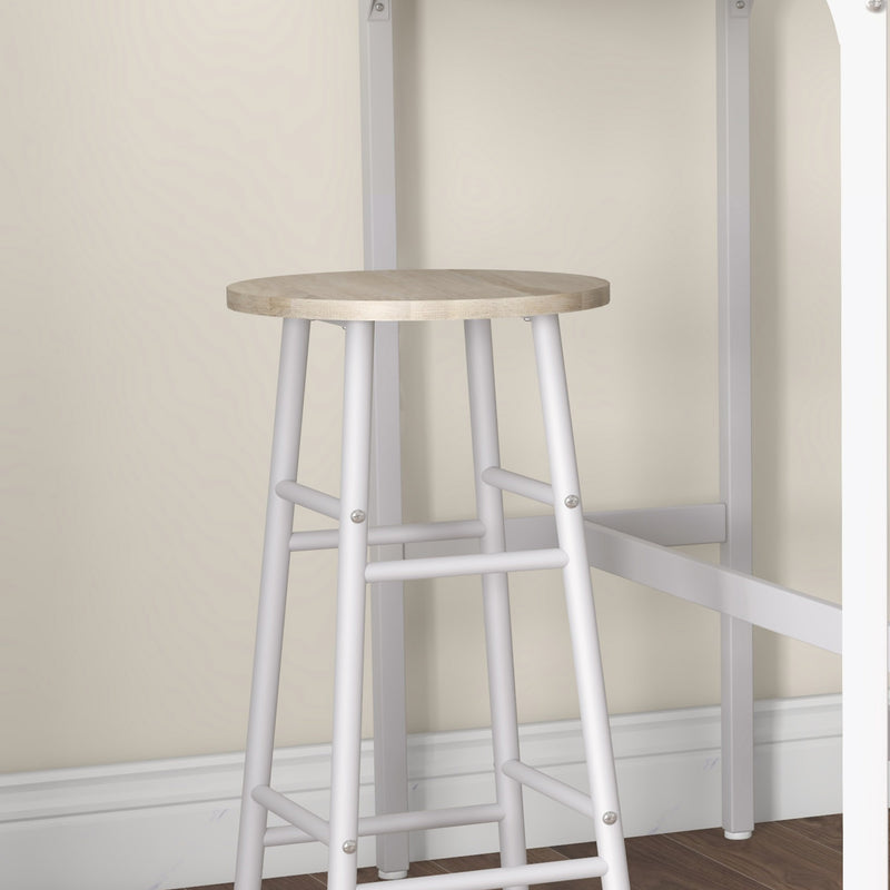 Bar Table Set for Small Kitchens or Flats with Stools and Oak Effect Top White