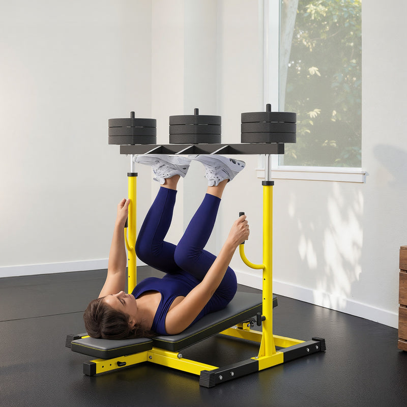 Vertical Leg Press Machine with Adjustable Positions for Strength Training Yellow AOSOM