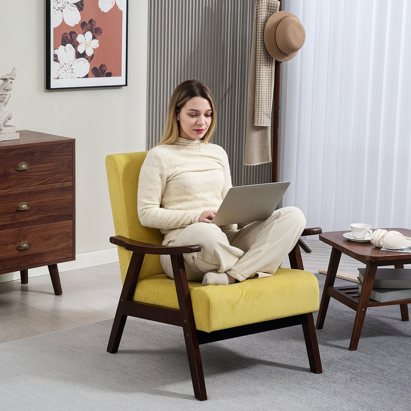 Champagne Velvet Accent Chair with Solid Wood Frame and Padded Seat for Living Room by HOMCOM