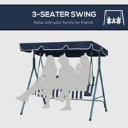Blue 3 Seater Garden Swing Chair with Adjustable Canopy and Cushions for Outdoor Relaxing