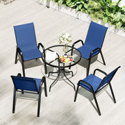 4 Seater Garden Furniture Set with Stackable Chairs and Easy Clean Round Glass Table for Outdoor Use Dark Blue Outsunny