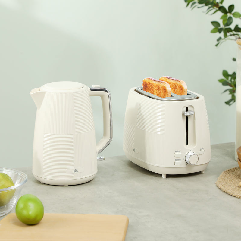 Cream White Cordless Kettle and Toaster Set 1.7L 3000W Fast Boil with 7 Browning Levels by HOMCOM