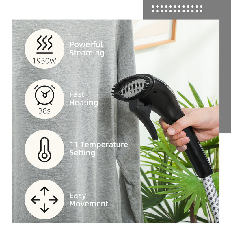 Clothes Steamer for Fast Home Wrinkle Removal with Adjustable Pole and Wheels Black
