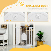 Pressure Fit Pet Safety Gate with Cat Flap and Double Lock For Stairs and Doorways White