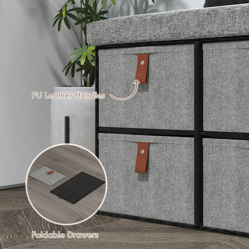 Shoe Storage Bench with Cushioned Seat and 6 Drawers for Hallway or Bedroom Light Grey