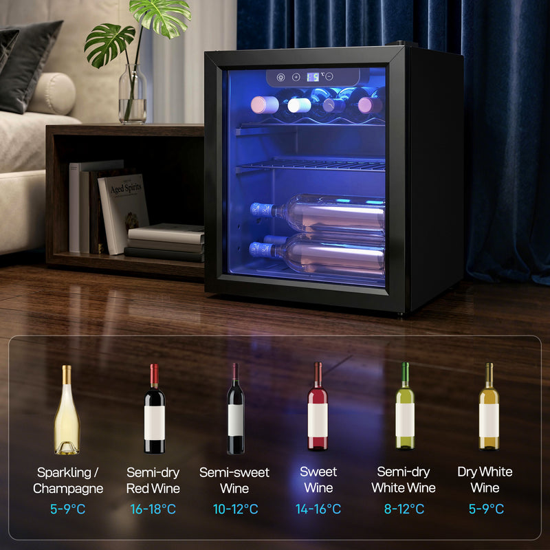 Wine Cooler for 12 Bottles with Double Glass Door and Quiet Operation Black Homcom