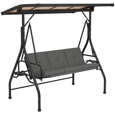 3 Seater Garden Swing Seat Bed with Adjustable Canopy and Cushion Dark Grey by Outsunny
