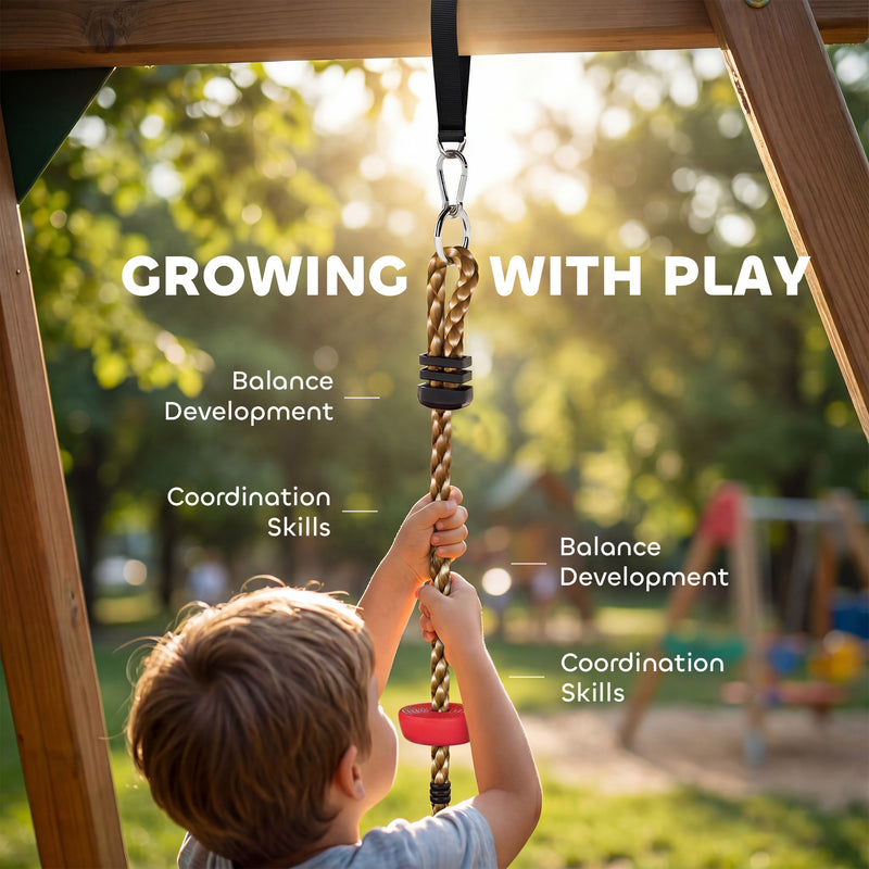 Children’s Garden Tree Swing With Climbing Footrests for Active Outdoor Play Red