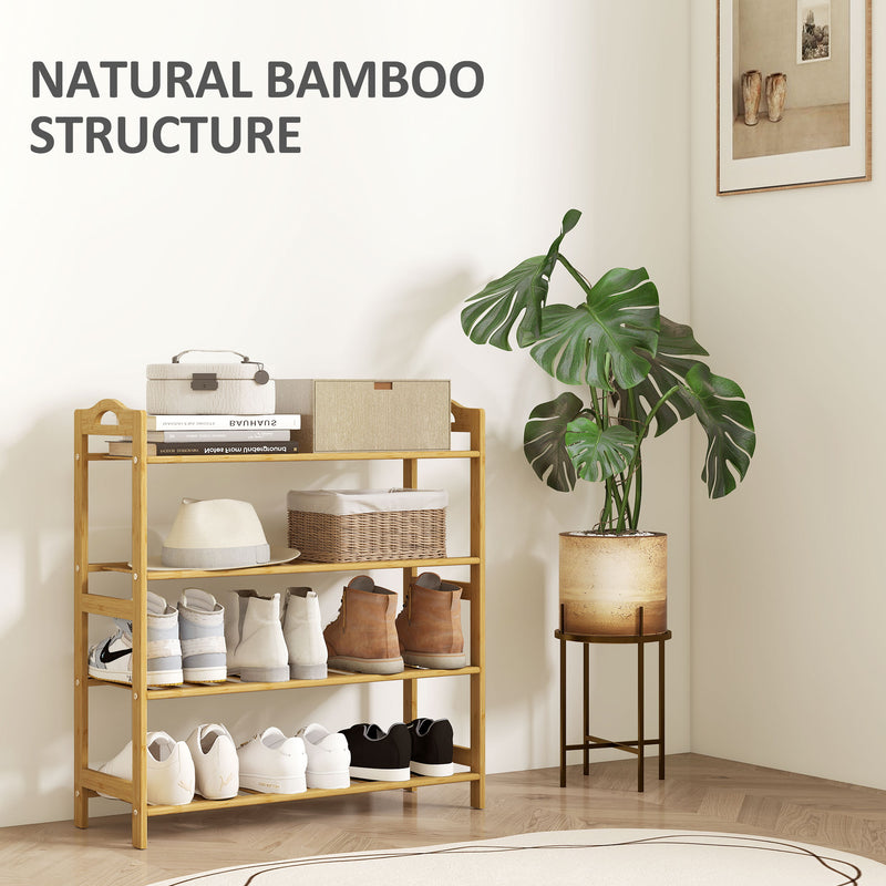 4 Tier Bamboo Shoe Rack Freestanding Storage Shelf For Hallway Or Bedroom Natural Wood