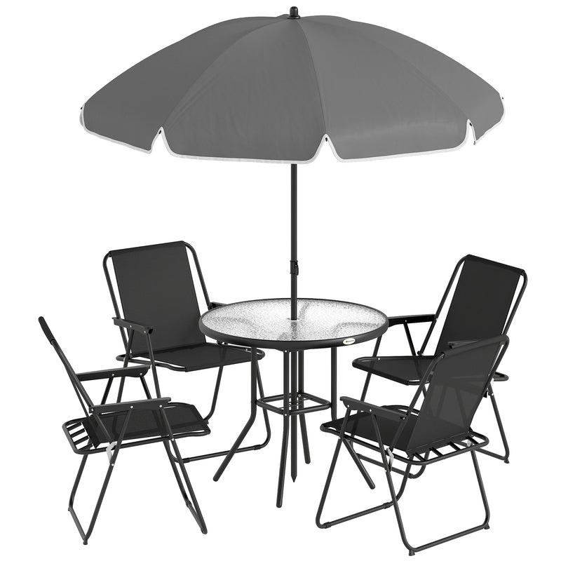4 Seater Patio Dining Set with Folding Chairs and Parasol for Outdoor Meals, Black
