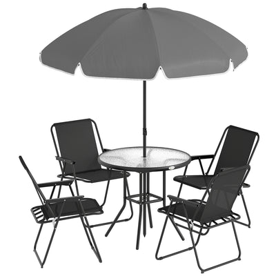 4 Seater Patio Dining Set with Folding Chairs and Parasol for Outdoor Meals, Black Outsunny