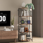 5 Tier Industrial Bookcase With Metal Frame For Home Or Office Storage Rustic Brown And Black