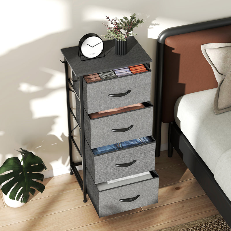 4 Drawer Fabric Storage Chest With Metal Frame For Bedroom Or Hallway, Charcoal Grey