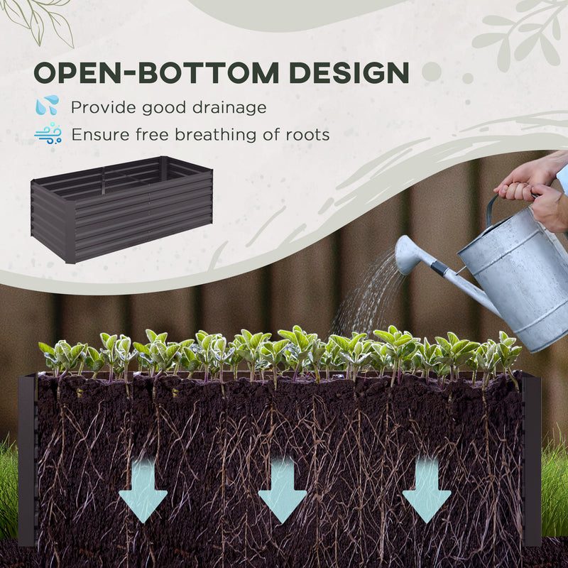 Set of 2 Dark Grey Raised Garden Beds in Steel for Vegetables Herbs and Flowers