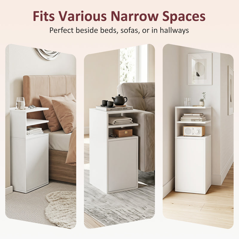 Slim Bedside Tables Set of 2 with Storage for Small Bedrooms