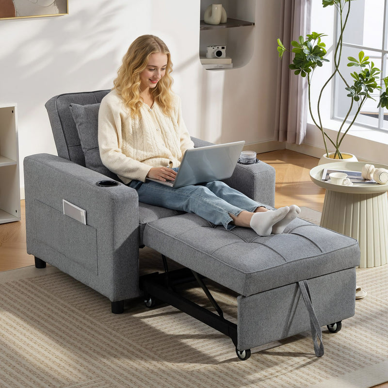 3 in 1 Convertible Single Sofa Bed Chair Ideal for Small Spaces Dark Grey Homcom