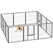 12 Panel Heavy Duty Dog Playpen with Doors for Small Dogs 60 cm High Black by PawHut